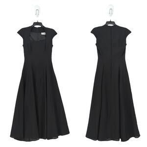 Victor Costa Lord Taylor Women 4 Dress Black Midi Queen Anne Neckline Slit VTG